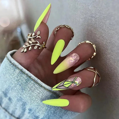 Light Green Stripe Gradient Wearing Fake Nails - BeautiMass