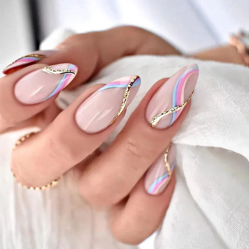 Light Green Stripe Gradient Wearing Fake Nails - BeautiMass