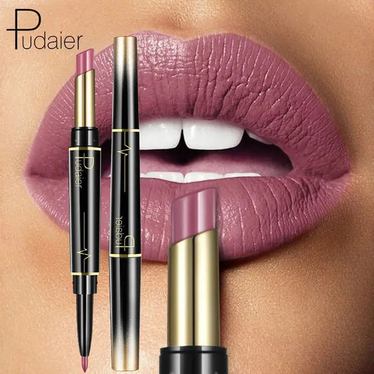 Makeup 2 in 1 Matte Lipstick & Lip Liner Nude Pencil - BeautiMass