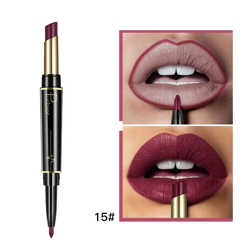 Makeup 2 in 1 Matte Lipstick & Lip Liner Nude Pencil - BeautiMass