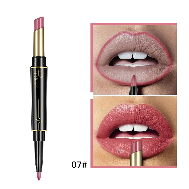 Makeup 2 in 1 Matte Lipstick & Lip Liner Nude Pencil - BeautiMass