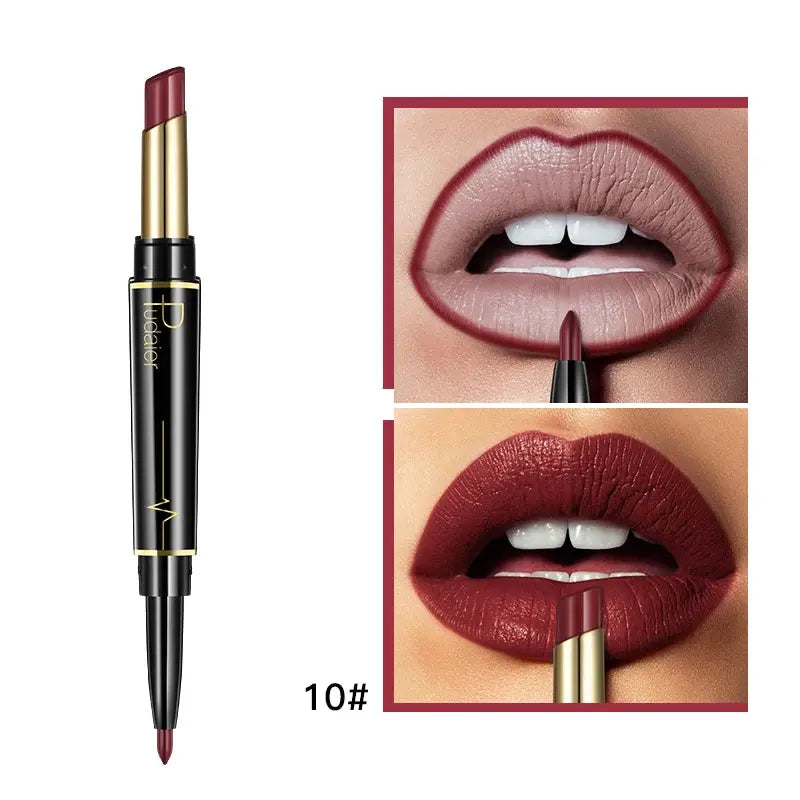 Makeup 2 in 1 Matte Lipstick & Lip Liner Nude Pencil - BeautiMass