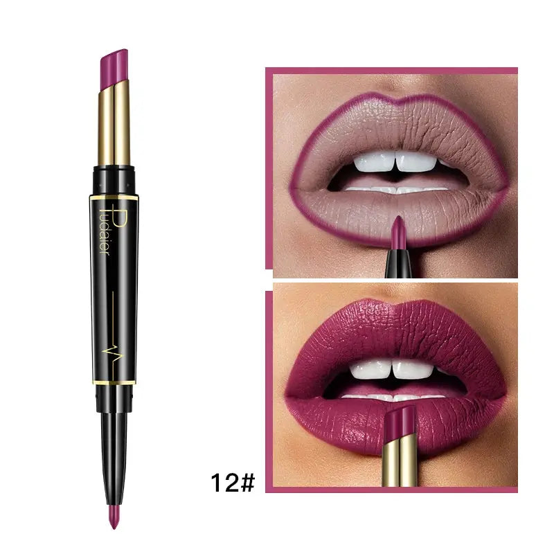 Makeup 2 in 1 Matte Lipstick & Lip Liner Nude Pencil - BeautiMass