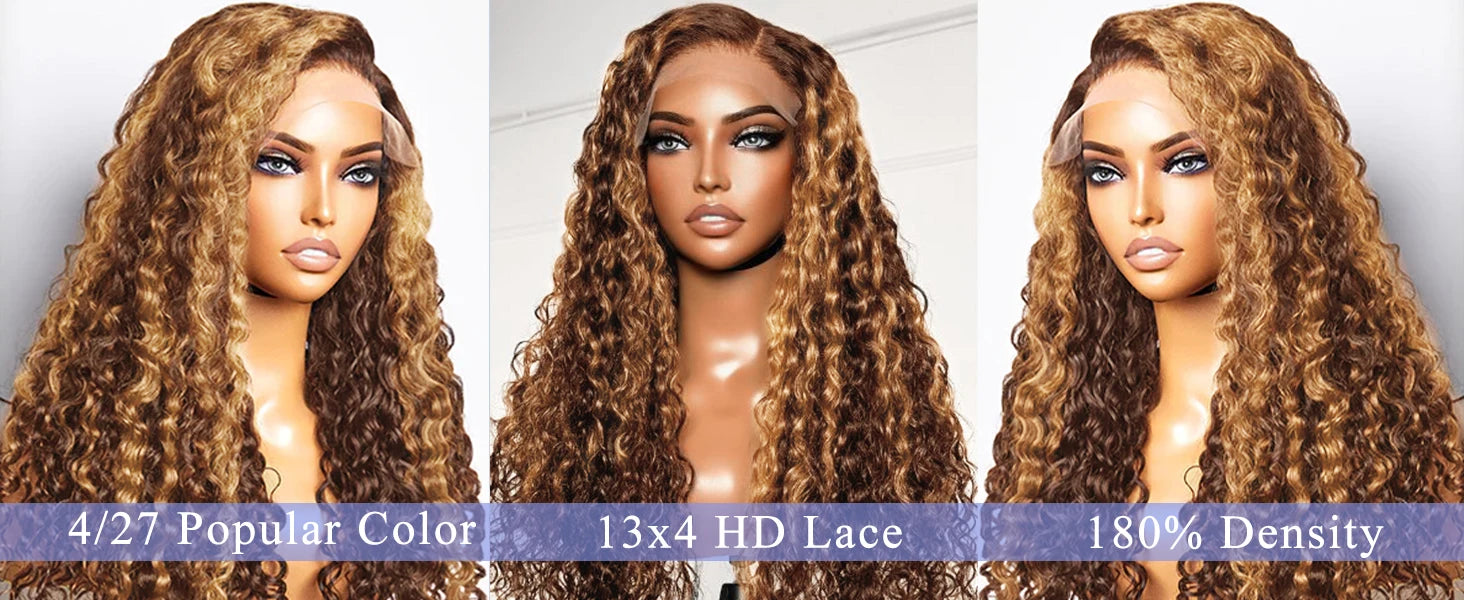 30 Inch Deep Wave 4/27 Highlight Ombre Curly Human Hair 13x5 14x4 Lace Frontal Wig - BeautiMass