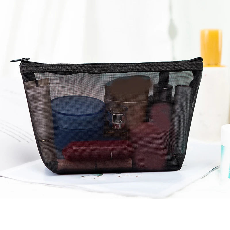 Transparent Mesh Zipper Cosmetic Women Organizer Bag - BeautiMass