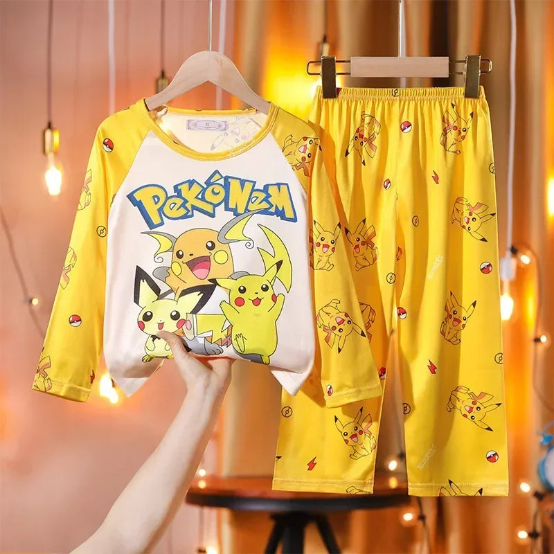 2pcs/set Pokemon Pikachu Cartoon Fashion Child Pajamas Sets Soft Holiday Gifts - BeautiMass