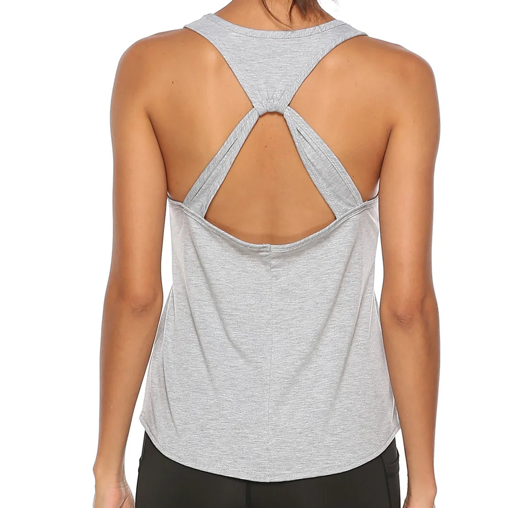 Yoga Gym Quick Dry Sports Shirt Cross Back Sleeveless Top - BeautiMass