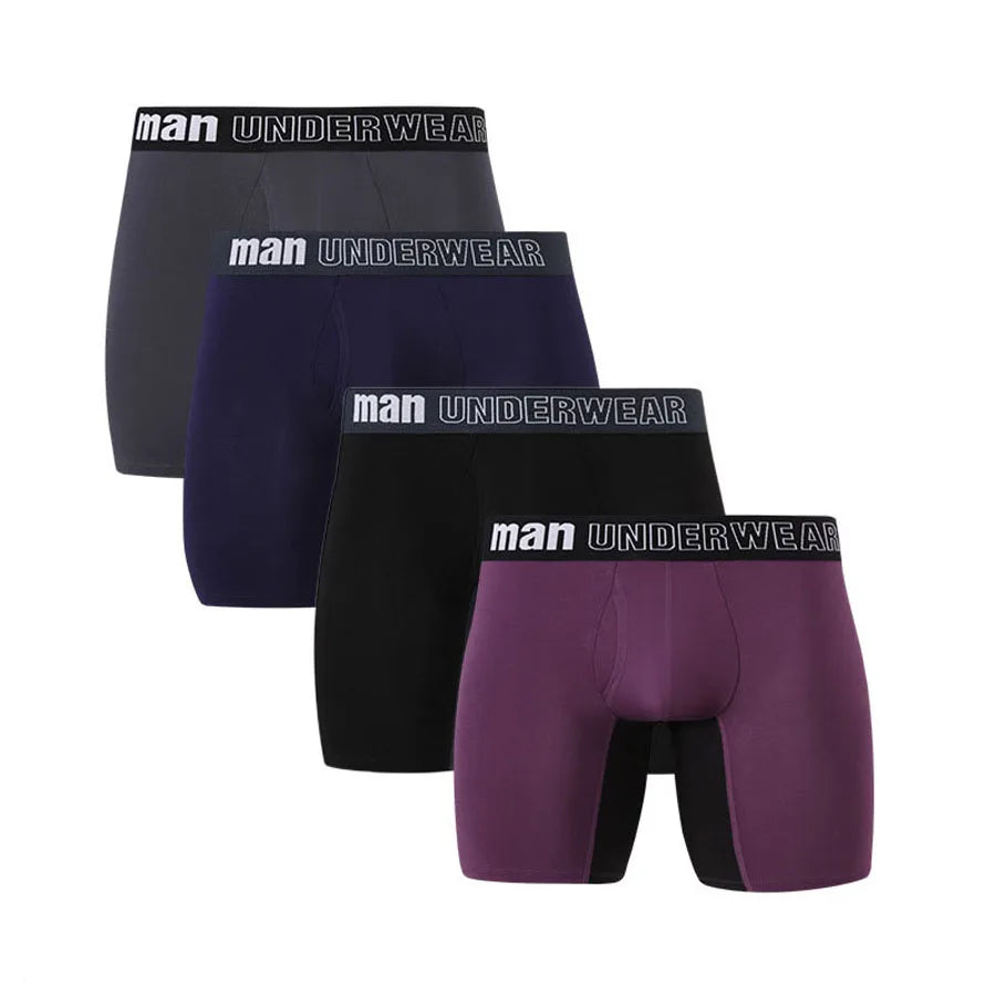 4pcs Bamboo Fiber Boxers Underwear Pack Sexy Men's Boxer Shorts Long Underpants Men Boxer Plus Size Panties Ropa Interior Hombre - BeautiMass