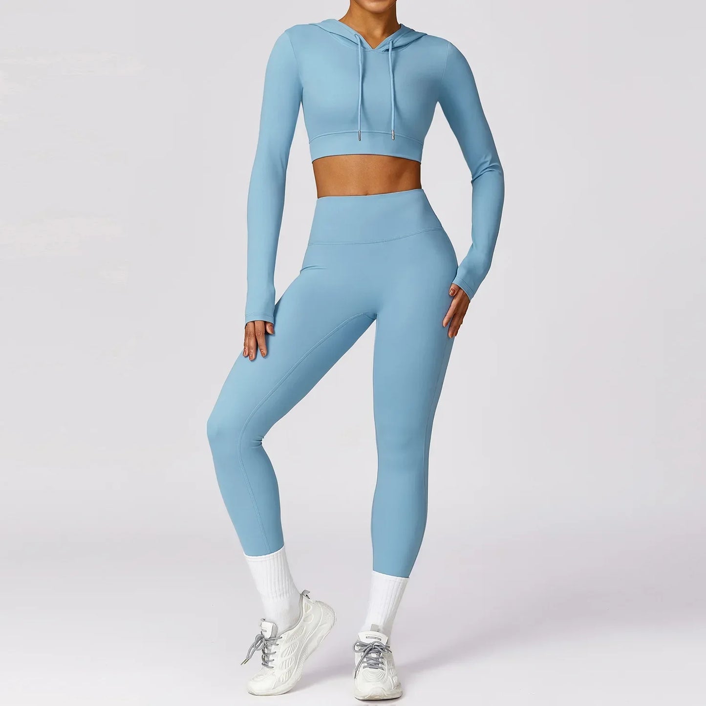 Women Yoga Gym Set 2 Pieces Workout Seamless Sports Clothing Fitness Long Sleeve Crop Top High Waist Leggings Sports Suits - BeautiMass