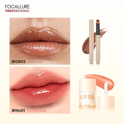 FOCALLURE 2 Pcs Lips Makeup Set Pearlescent Lipstick Pen Non-Sticky Mirror Lip Glosses Moisturizing Lip Balm Lipstick Cosmetics BeautiMass