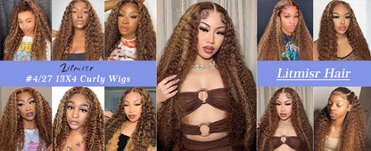 Curly Deep Wave Lace Front Human Hair 13x6 Lace Closure Curly Highlight Ombre Wig - BeautiMass