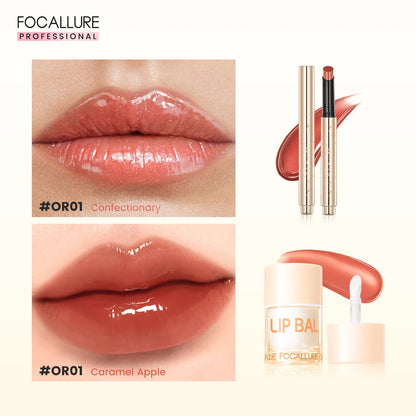 FOCALLURE 2 Pcs Lips Makeup Set Pearlescent Lipstick Pen Non-Sticky Mirror Lip Glosses Moisturizing Lip Balm Lipstick Cosmetics BeautiMass