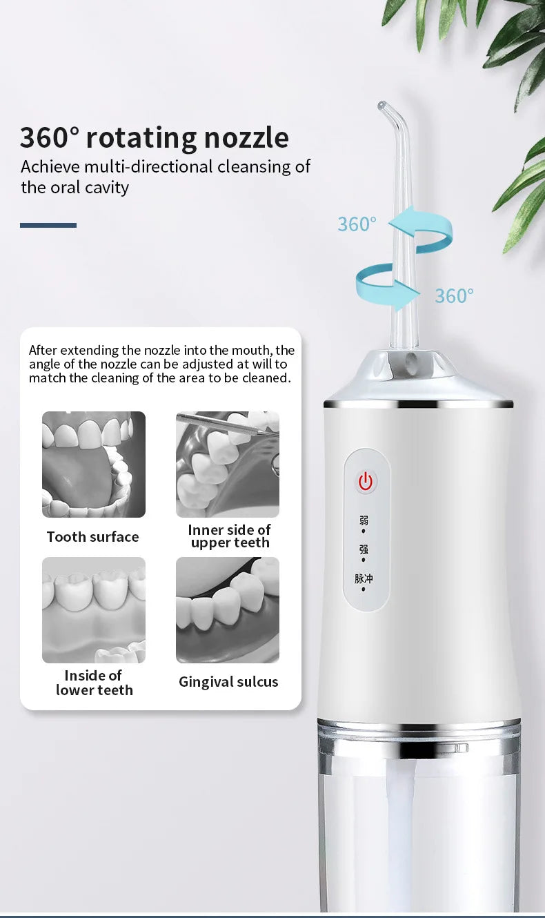 Oral Irrigator USB Rechargeable Water Flosser Portable Dental Water Jet 310ML Water Tank IPX7 Waterproof Teeth Cleaner Travel BeautiMass