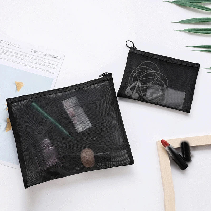 Transparent Mesh Zipper Cosmetic Women Organizer Bag - BeautiMass