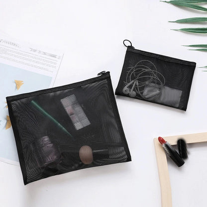 Transparent Mesh Zipper Cosmetic Women Organizer Bag - BeautiMass