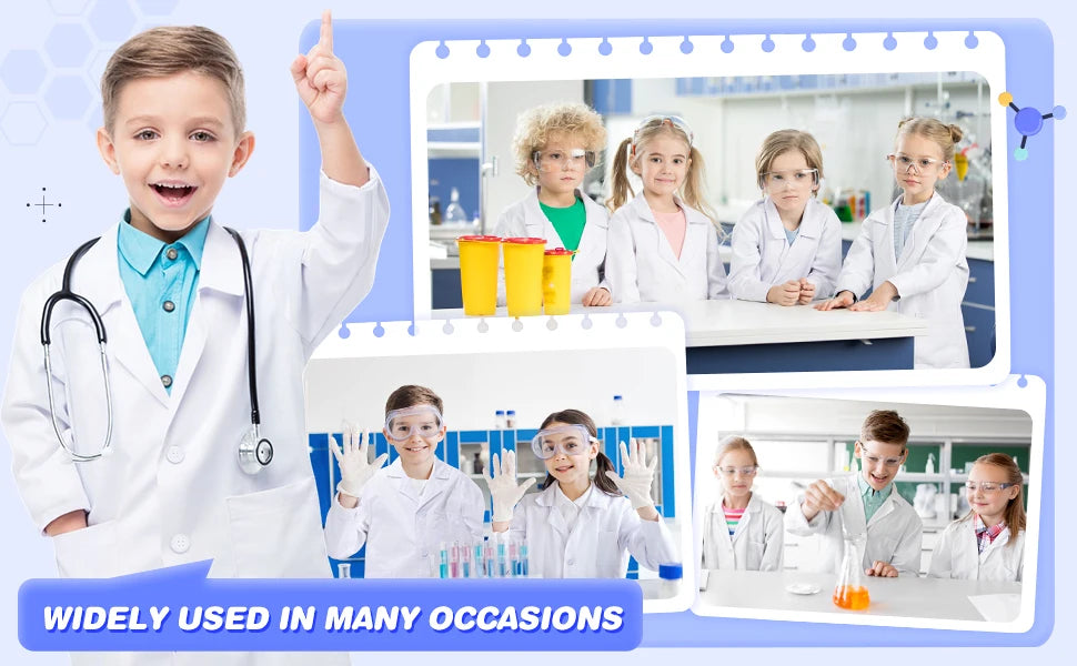 1-12PCS Unisex Child School Lab Coat Scrubs White Doctor Scientist Costume - BeautiMass