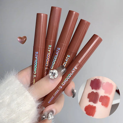 5Pcs/Set Chocolate Color Lip Glaze Tint Velvet Matte Lipstick Korean Cosmetics Long-lasting Lip Gloss Lipstick Milk Coffee Color BeautiMass