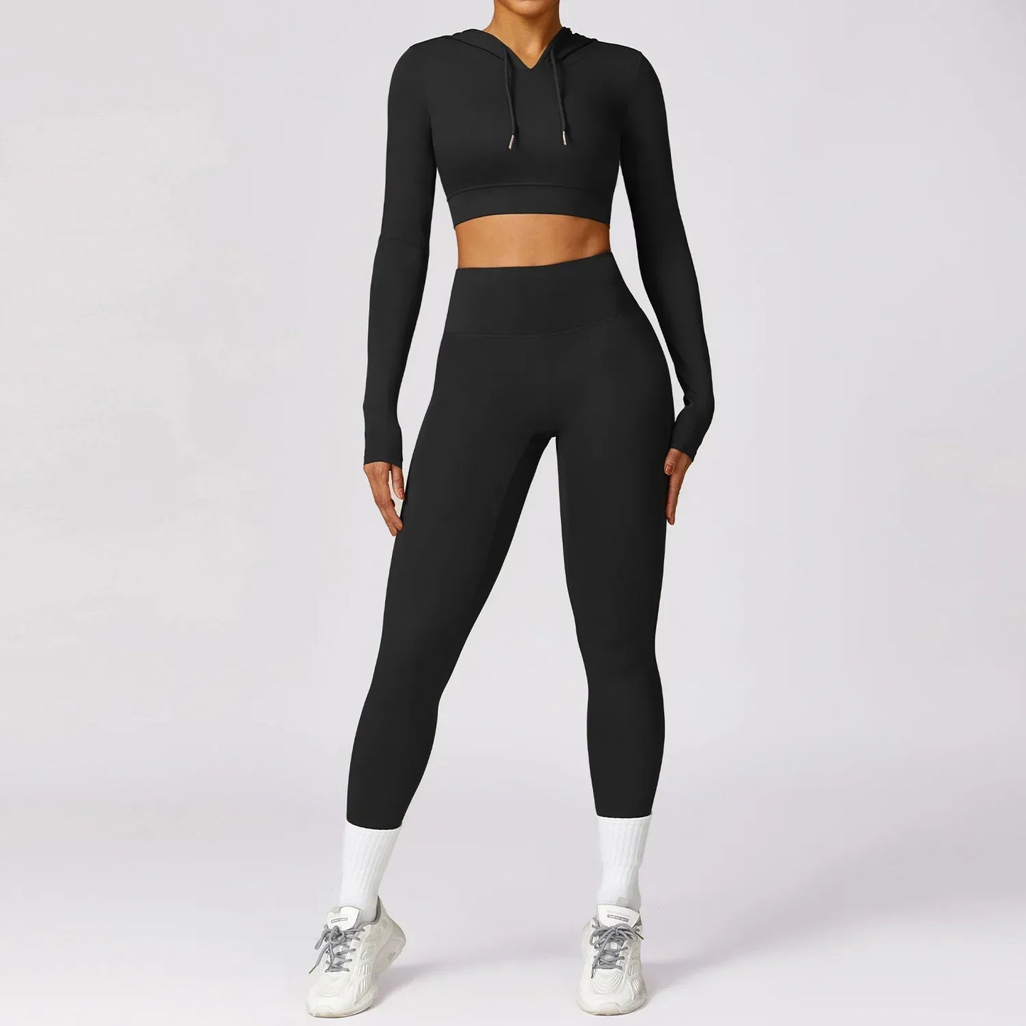 Women Yoga Gym Set 2 Pieces Workout Seamless Sports Clothing Fitness Long Sleeve Crop Top High Waist Leggings Sports Suits - BeautiMass