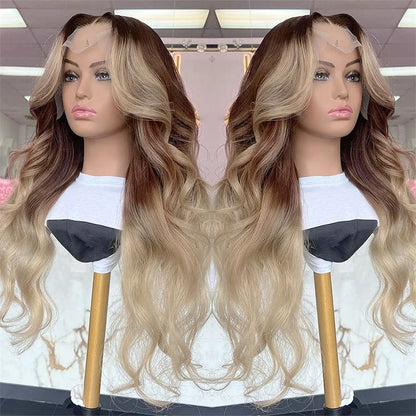 180 Density13x4 Ombre Ash Blonde Body Wave HD Transparent Lace Front Wig Ready To Wear And Go Cosplay Small Meddile Large Size BeautiMass