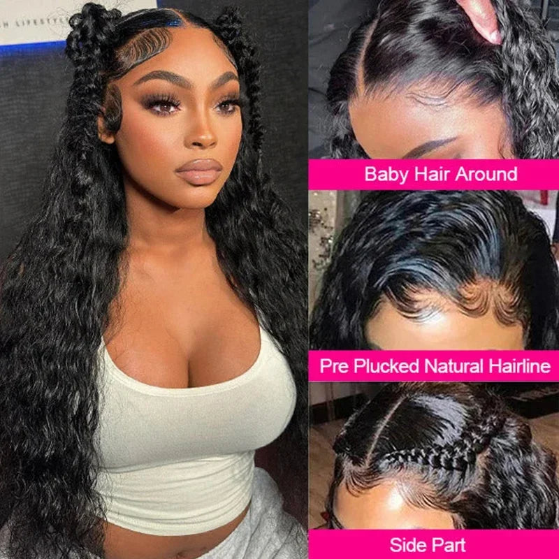 Deep Wave Lace Front 100% Human Hair Wigs 30 32Inch Indian Curly Remy 200% 13x4 13x6 Lace Frontal Wigs For Woman Pre Plucked BeautiMass