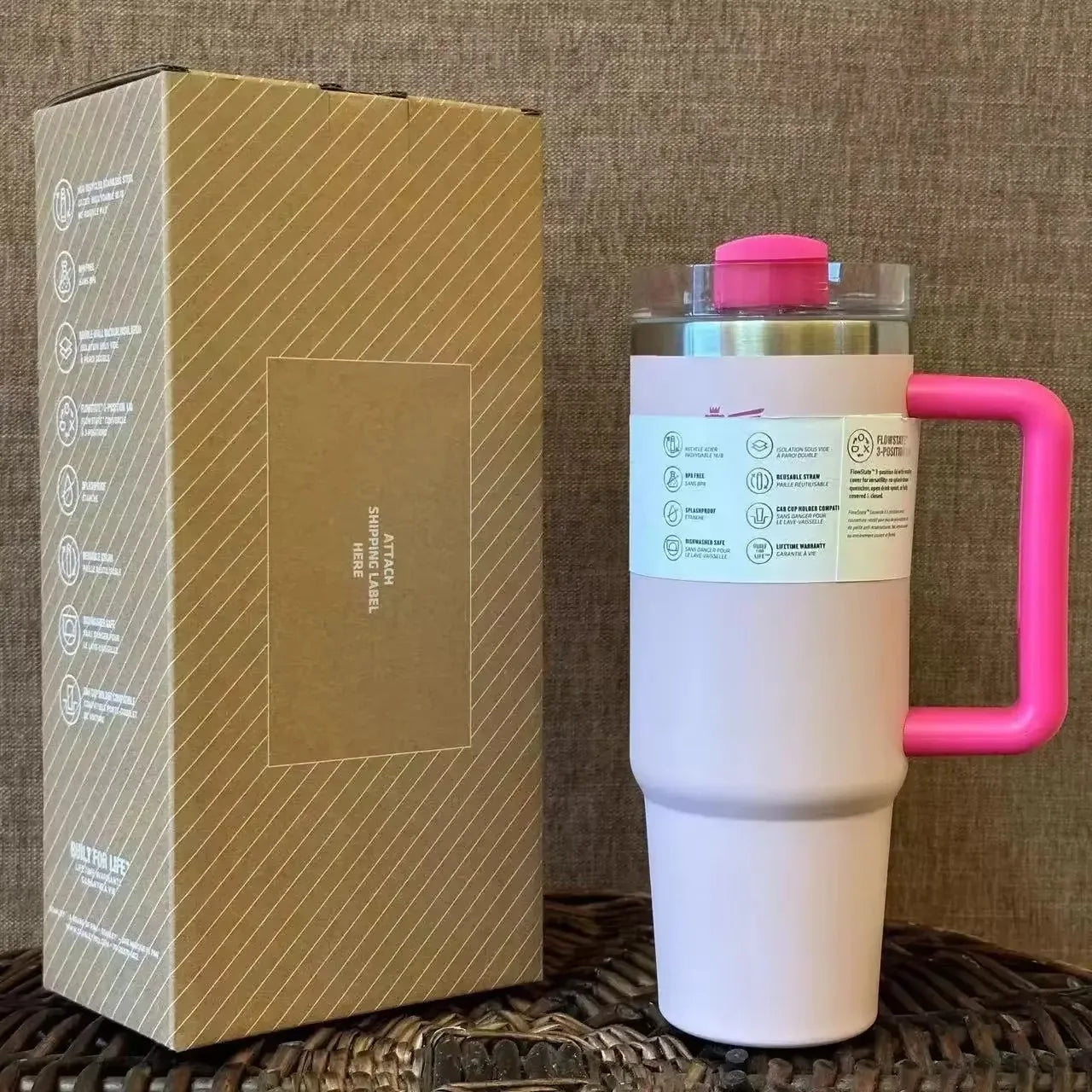 30oz 40oz Vacuum Insulated Car Mug For Stanley Double Wall Thermal Iced Travel Cup and Tumbler Straw Lid Stainless Steel - BeautiMass