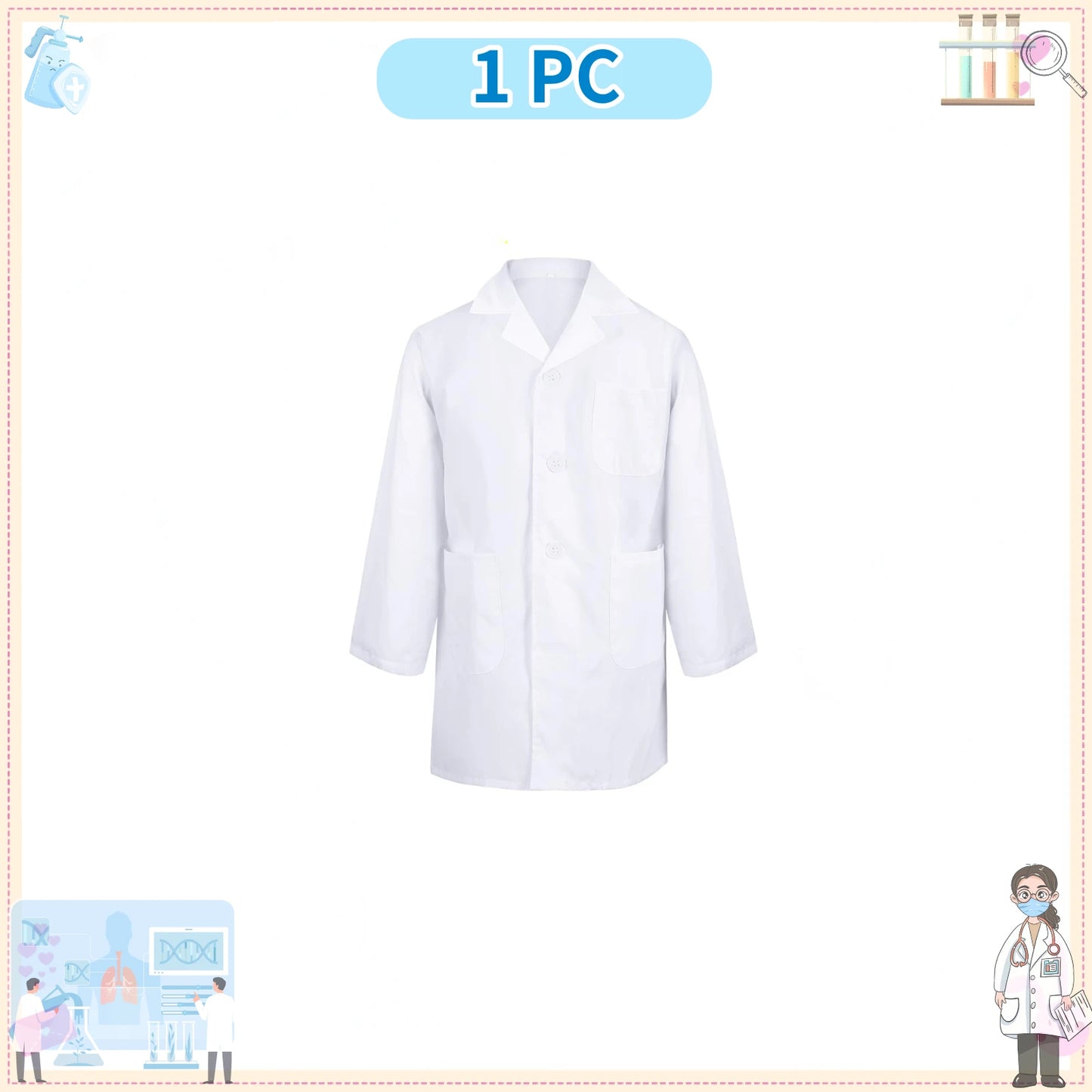 1-12PCS Unisex Child School Lab Coat Scrubs White Doctor Scientist Costume - BeautiMass