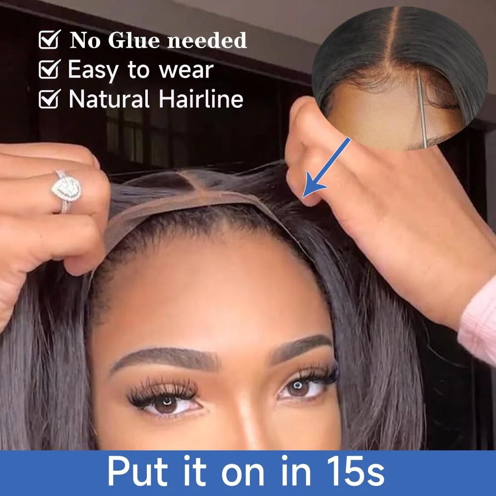 Glueless Bob Human Hair Wigs Ready To Wear indian Straight Transprent Lace Closure Wigs - BeautiMass