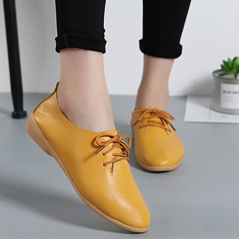 Women Medical Oxford Comfortable Casual Leather Shoes ballet Flats Lace up Soft - BeautiMass