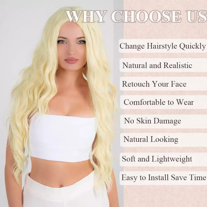 Blonde Human Hair Lace Frontal Glue-less Body Wave Lace Frontal Curly Wig - BeautiMass