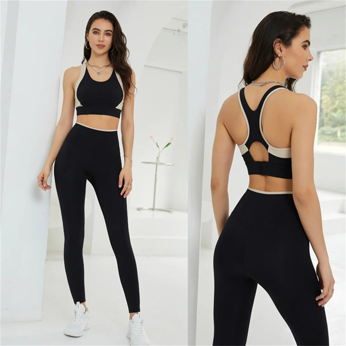 2PCS Sports Bra Tank Top High Waist Hip Lift Running Leggings Fitness Clothing Set - BeautiMass