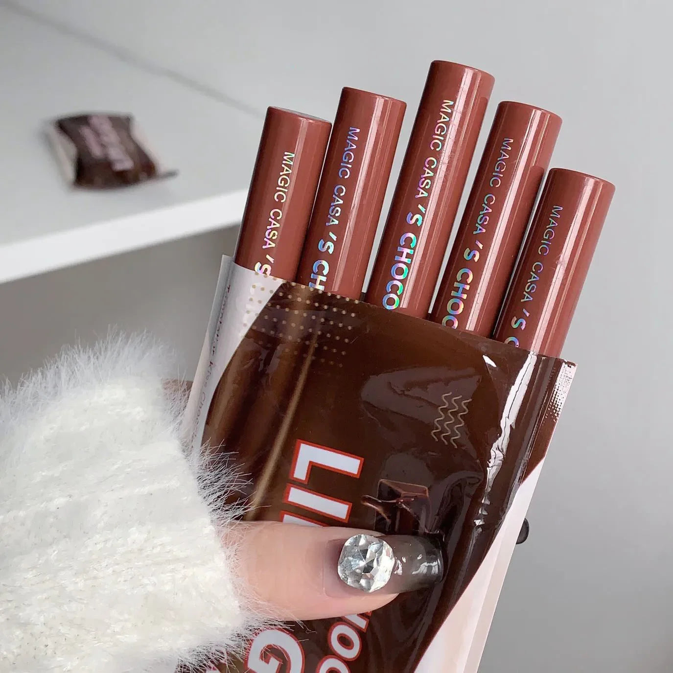 5Pcs/Set Chocolate Color Lip Glaze Tint Velvet Matte Lipstick Korean Cosmetics Long-lasting Lip Gloss Lipstick Milk Coffee Color BeautiMass