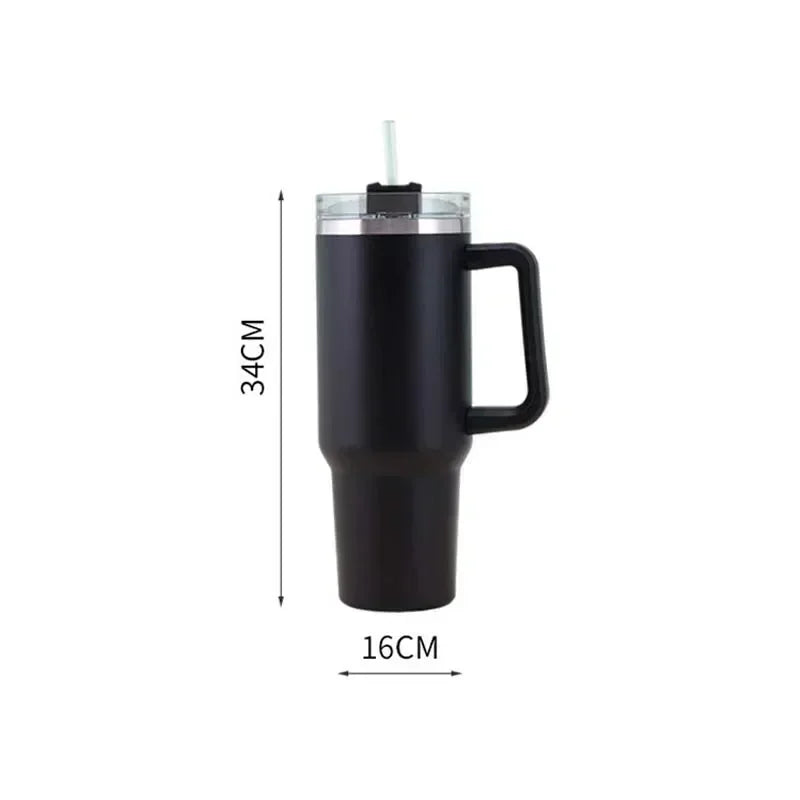 1200ML 304 Stainless Steel Insulated Water Bottle,40oz Thermal Coffee Car Cup, Cold Hot Mugs Vacuum Flask With Handle Straw,For BeautiMass