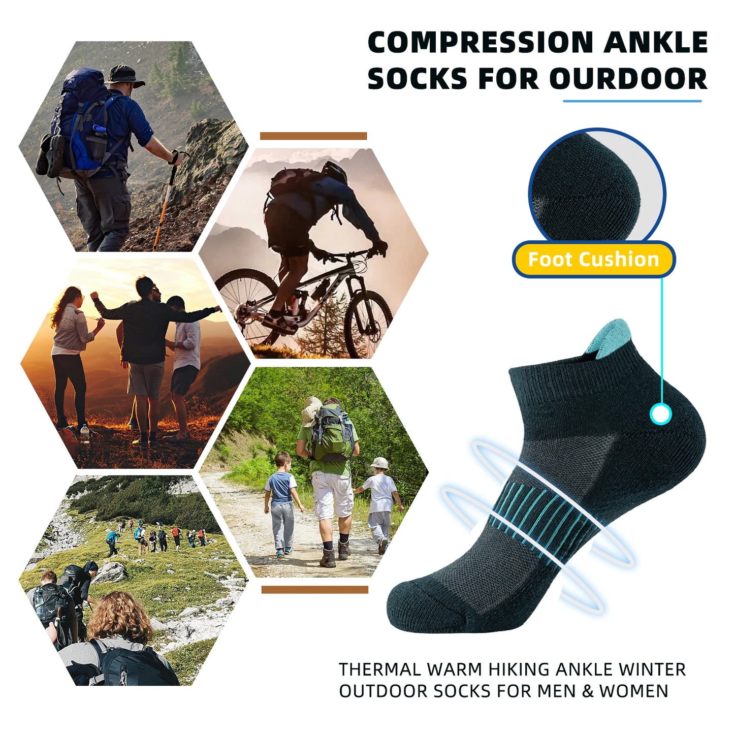 6 Pairs Sweat Absorbing Ankle Hiking Running Socks Compression Support For Men And Women - BeautiMass