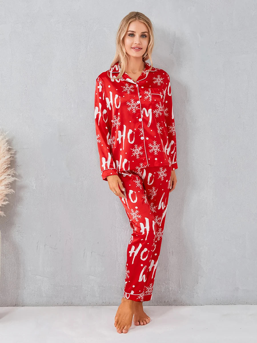 Women’s 2 Piece Pajamas Set Christmas Long Sleeve Button Up Shirt Pants Set Sleepwear Loungewear - BeautiMass