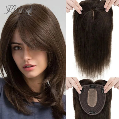 Straight Hair Clip In Human Hair Extension Silk Top Base Topper For Women Toupee Hairpiece Wig 12x13cm Natural Color Top Wig BeautiMass