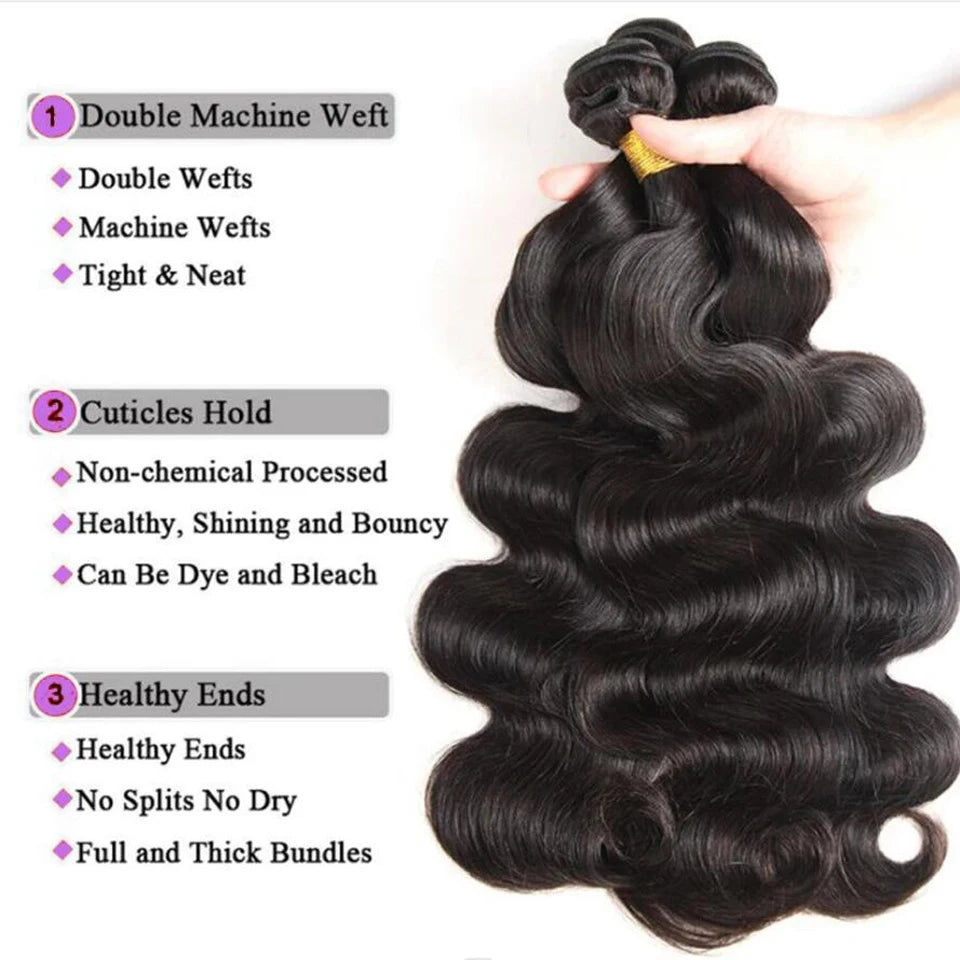 Body Wave 28 30 32 Inch Bundles Brazilian Water Wavy Weave Human Hair Extensions Tissage - BeautiMass