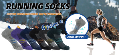 6 Pairs Sweat Absorbing Ankle Hiking Running Socks Compression Support For Men And Women - BeautiMass