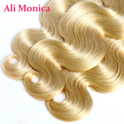 Alimonica Bundles 613 Honey Blonde Remy Brazilian Body Wave Hair Weave Weft Remy Human Hair - BeautiMass