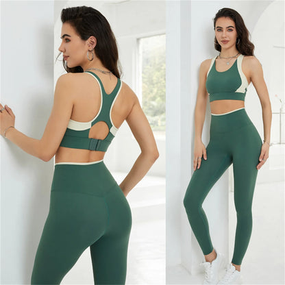 2PCS Sports Bra Tank Top High Waist Hip Lift Running Leggings Fitness Clothing Set - BeautiMass