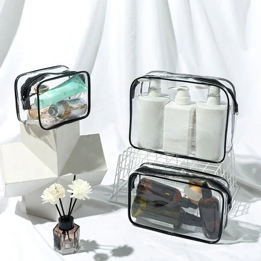 Travel Clear Cosmetic Transparent Black Zipper Makeup Bag - BeautiMass