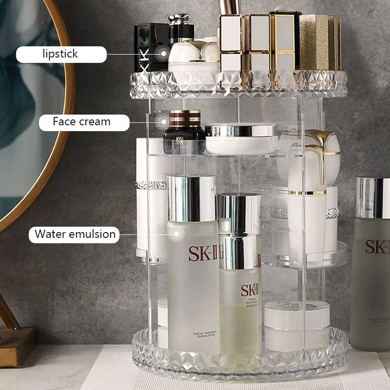 360 degree rotating transparent cosmetic storage box - BeautiMass