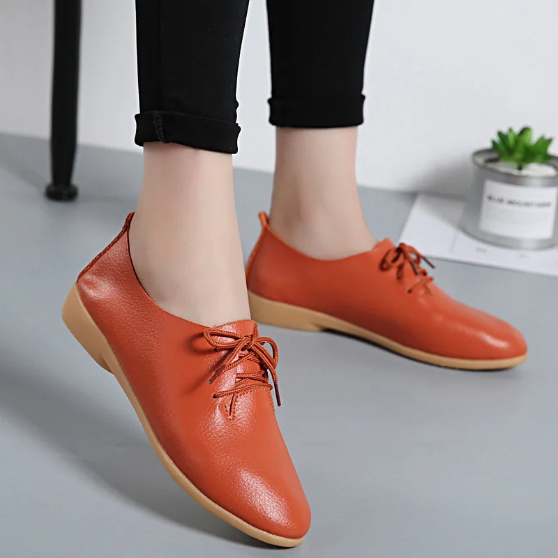 Women Medical Oxford Comfortable Casual Leather Shoes ballet Flats Lace up Soft - BeautiMass