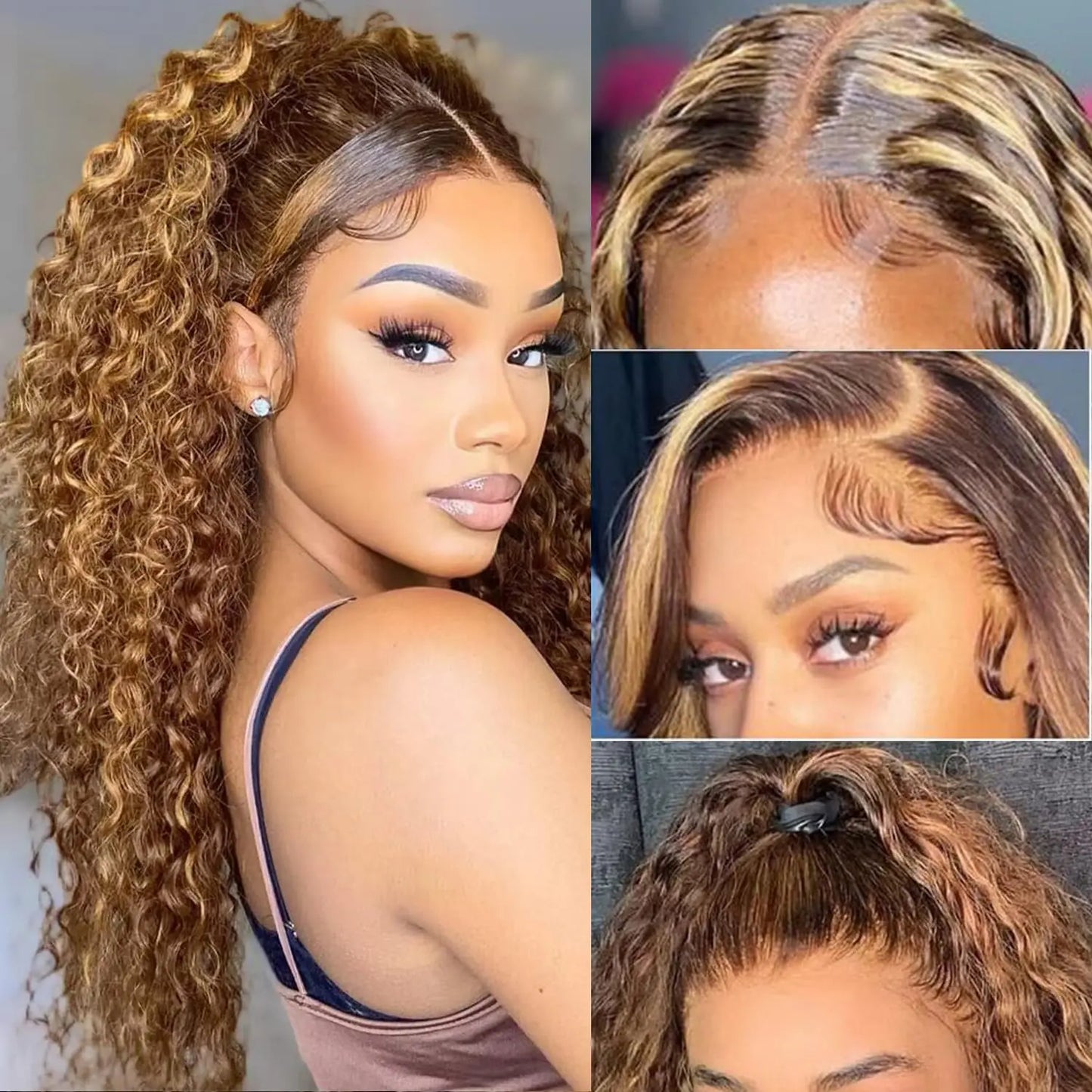 30 Inch Deep Wave 4/27 Highlight Ombre Curly Human Hair 13x5 14x4 Lace Frontal Wig - BeautiMass