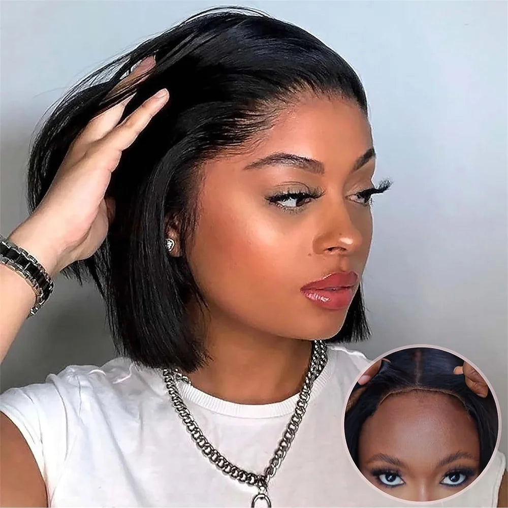 Glueless Bob Human Hair Wigs Ready To Wear indian Straight Transprent Lace Closure Wigs - BeautiMass