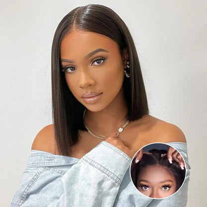 Glueless Bob Human Hair Wigs Ready To Wear indian Straight Transprent Lace Closure Wigs - BeautiMass