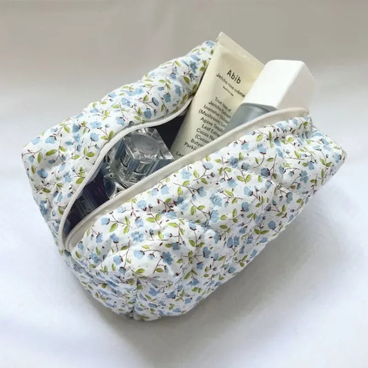 Storage Organizer Floral Puffy Quilted Makeup Bag - BeautiMass