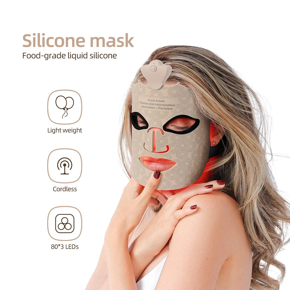 7 Colors Photon Silicone Face LED 3D Facial Beauty Mask Red Light Therapy Skin Care Repair - BeautiMass