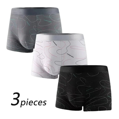 3 Pcs Men Sports Underwear Underpants Simple Line Breathable Fashion Sports Boxers - BeautiMass