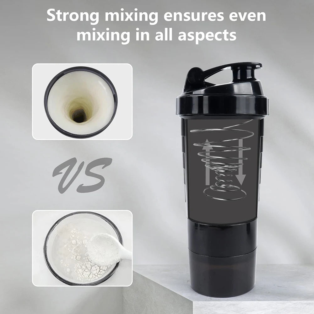 3 Layers Shaker Protein Bottle Powder Shake Cup Water Bottle - BeautiMass