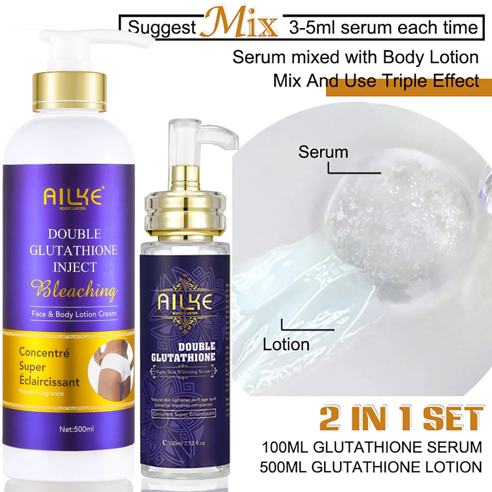 AILKE Skin Care Set With Double Glutathione, Brightening, Lightening, Antioxidant, Reduce Blemish, Clean Skin - BeautiMass